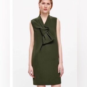 COS |‎ Olive Green Work Career Dress Dramatic Bow Accent Size 6